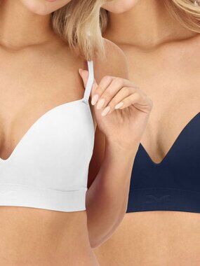 Maidenform  2-Pack Wire-Free Seamless Bra, White/Navy  Women Size Large  NWT